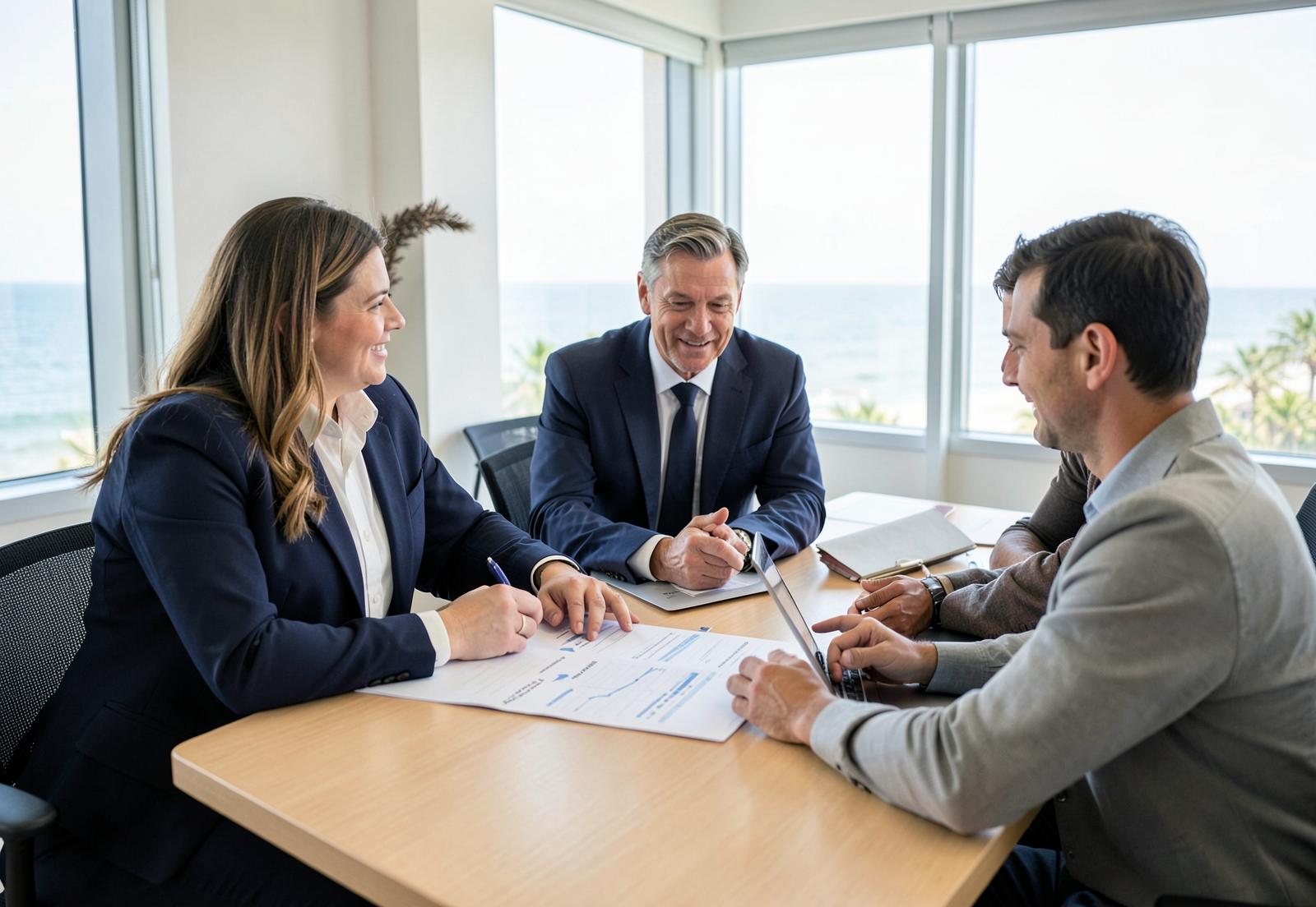 A payroll advisor reviewing business reports with a California client team